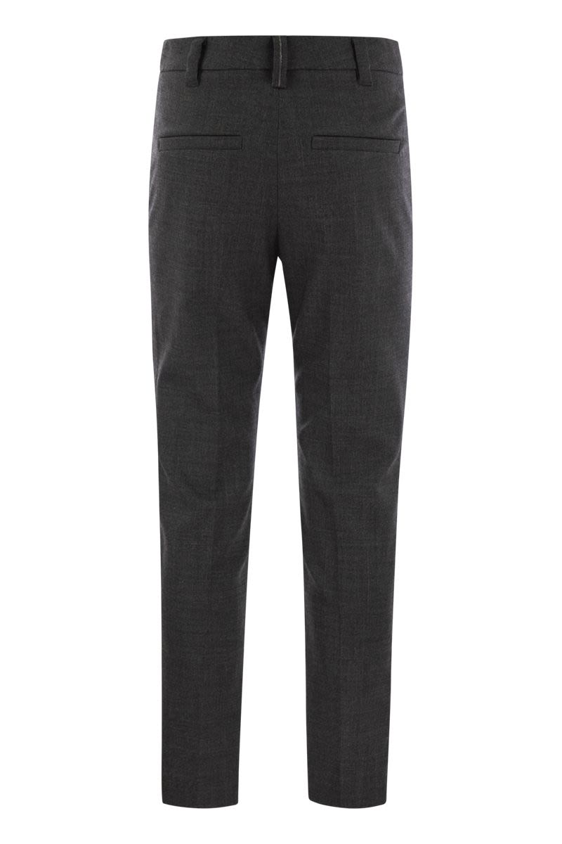 BRUNELLO CUCINELLI Elegant Stretch Wool Cigarette Trousers with Jewel Accent