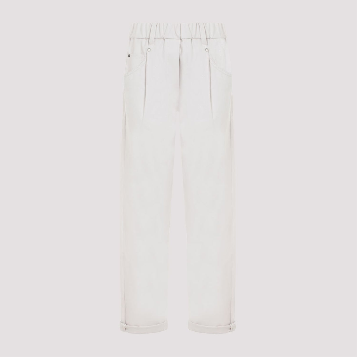 BRUNELLO CUCINELLI Women’s Relaxed Baggy Trousers in Stretch Cotton with Shiny Details