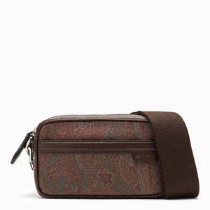 ETRO Mini Paisley Jacquard Canvas Crossbody Bag with Leather Accents for Men - Brown