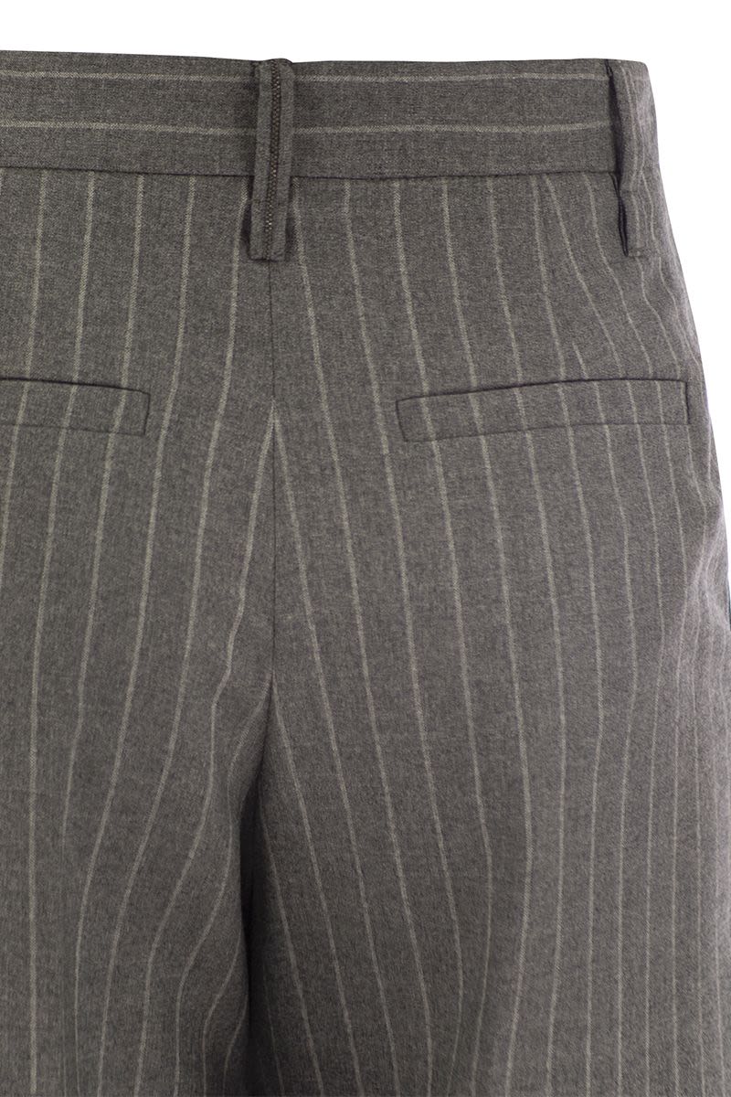 BRUNELLO CUCINELLI Elegant Striped Wool Flare Trousers with Bead Detail