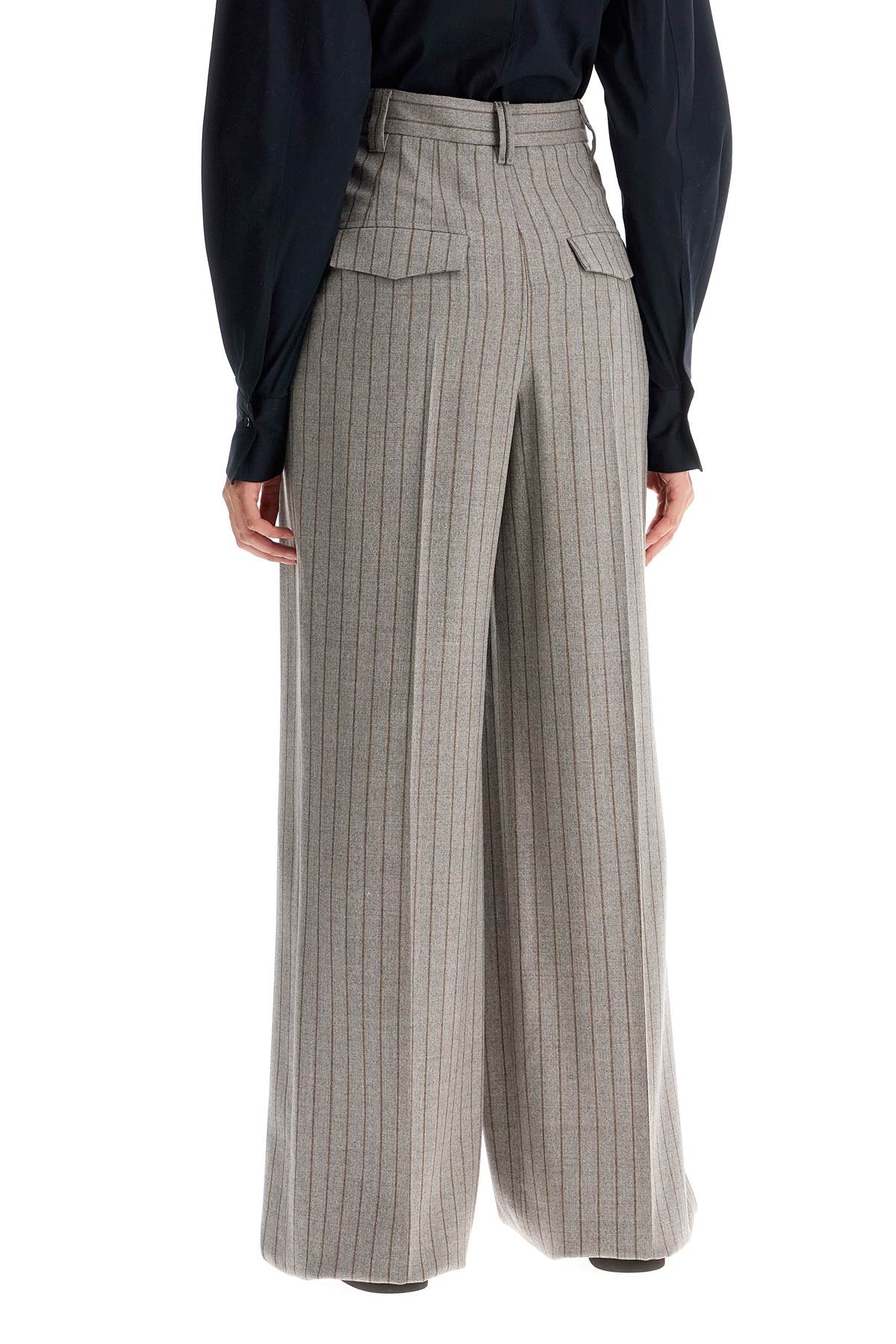 BRUNELLO CUCINELLI Elegant Wide Leg Pinstripe Wool Trousers