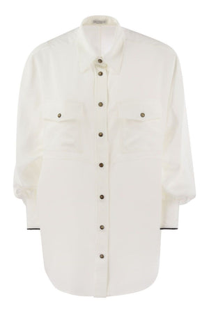 BRUNELLO CUCINELLI Elegant Silk Snap-Front Shirt with Pockets