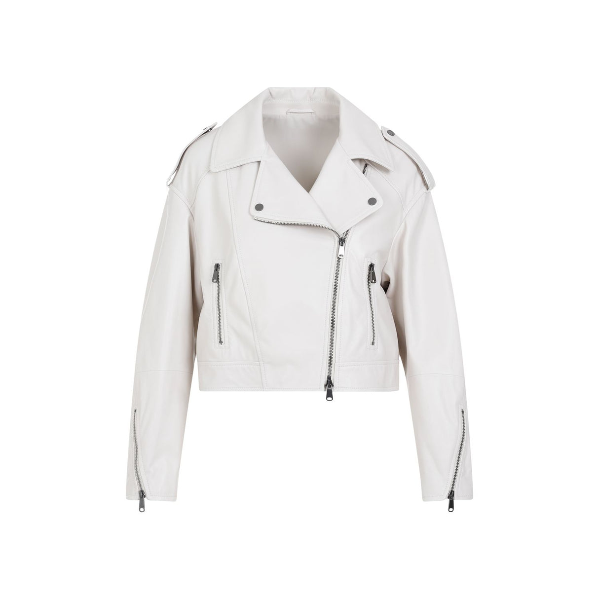 BRUNELLO CUCINELLI White Leather Jacket for Women - Spring/Summer 2024 Collection