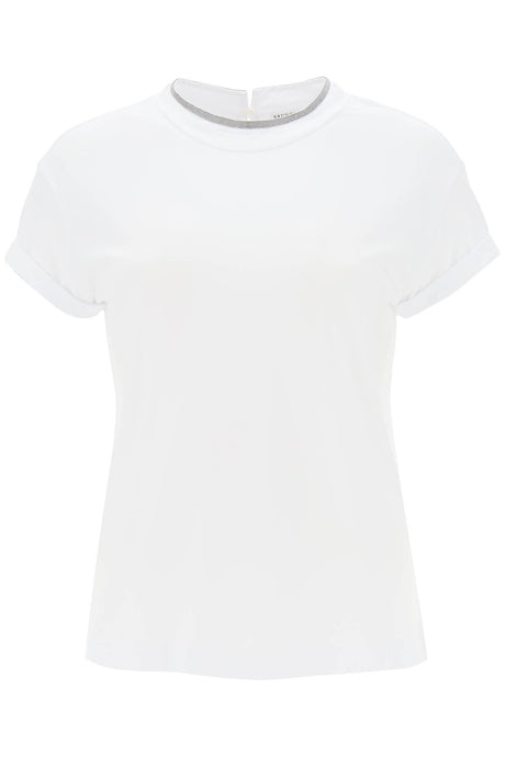 BRUNELLO CUCINELLI Elegant White Cotton Chain-Link Tee