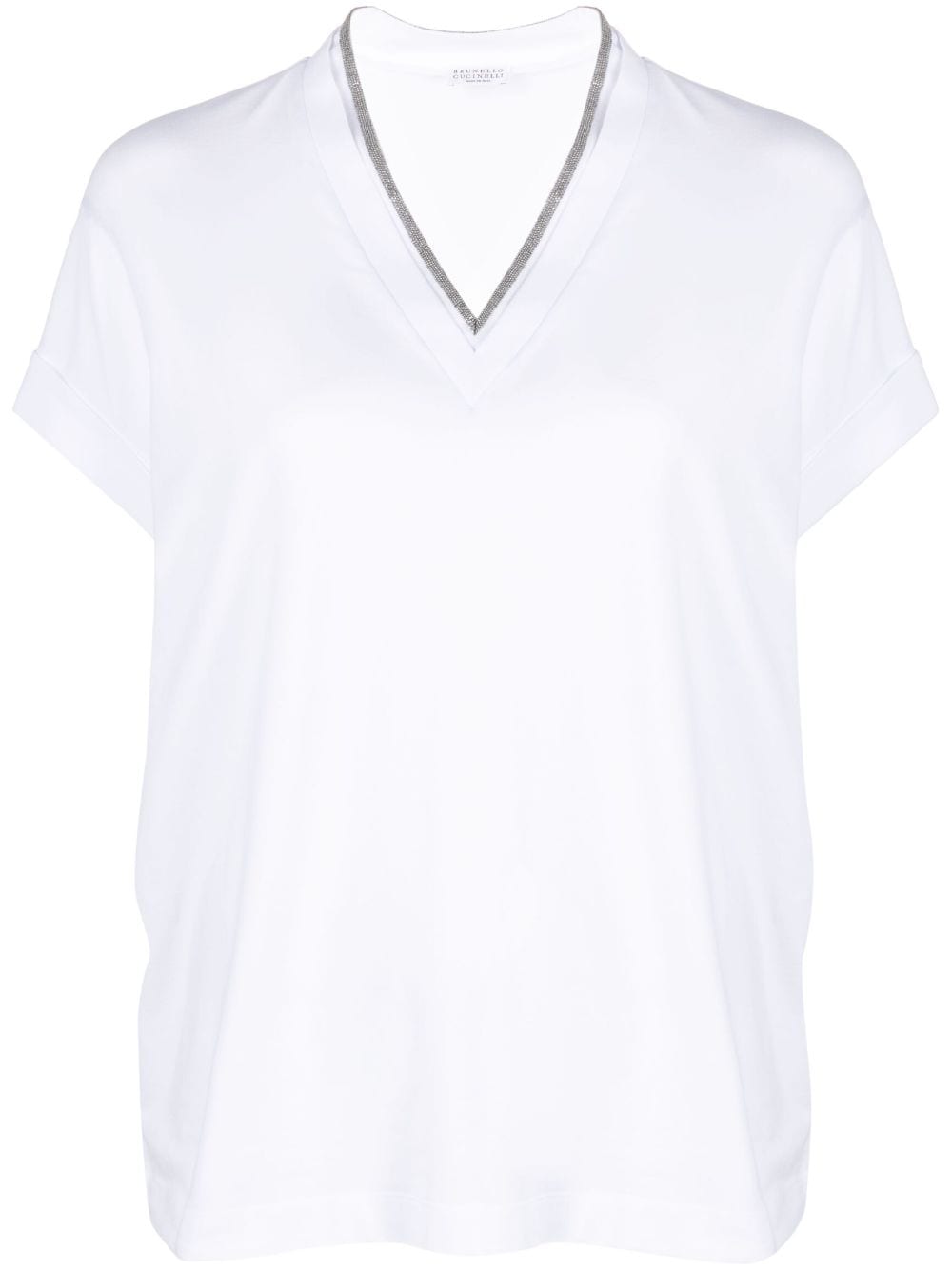 BRUNELLO CUCINELLI Elegant V-Neck Embellished Cotton Tee