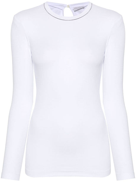 BRUNELLO CUCINELLI Elegant Optical White Long-Sleeve Tee