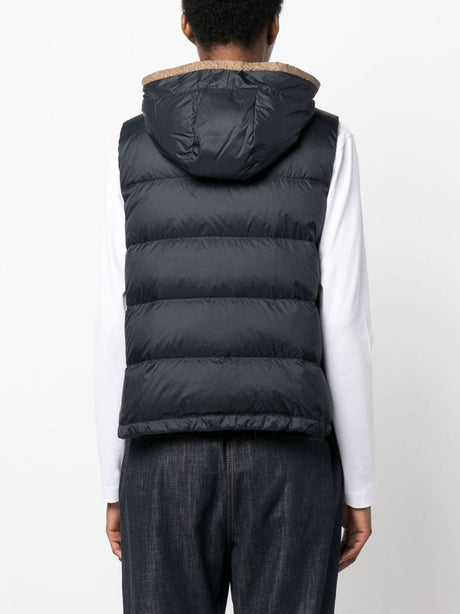 BRUNELLO CUCINELLI Navy Padded Hooded Vest for Women for SS24