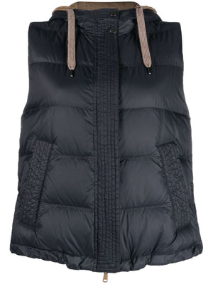 BRUNELLO CUCINELLI Navy Padded Hooded Vest for Women for SS24