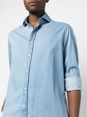 BRUNELLO CUCINELLI Light Blue Classic Collar Denim Shirt