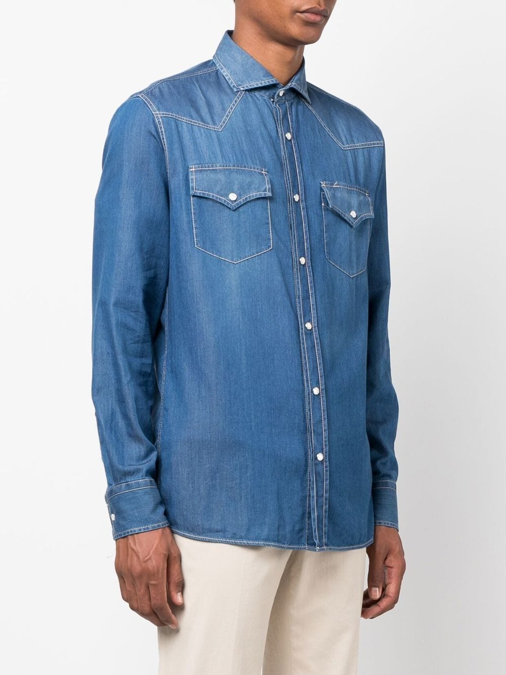 BRUNELLO CUCINELLI Men's Easy Fit Denim Shirt with Western-inspired Details