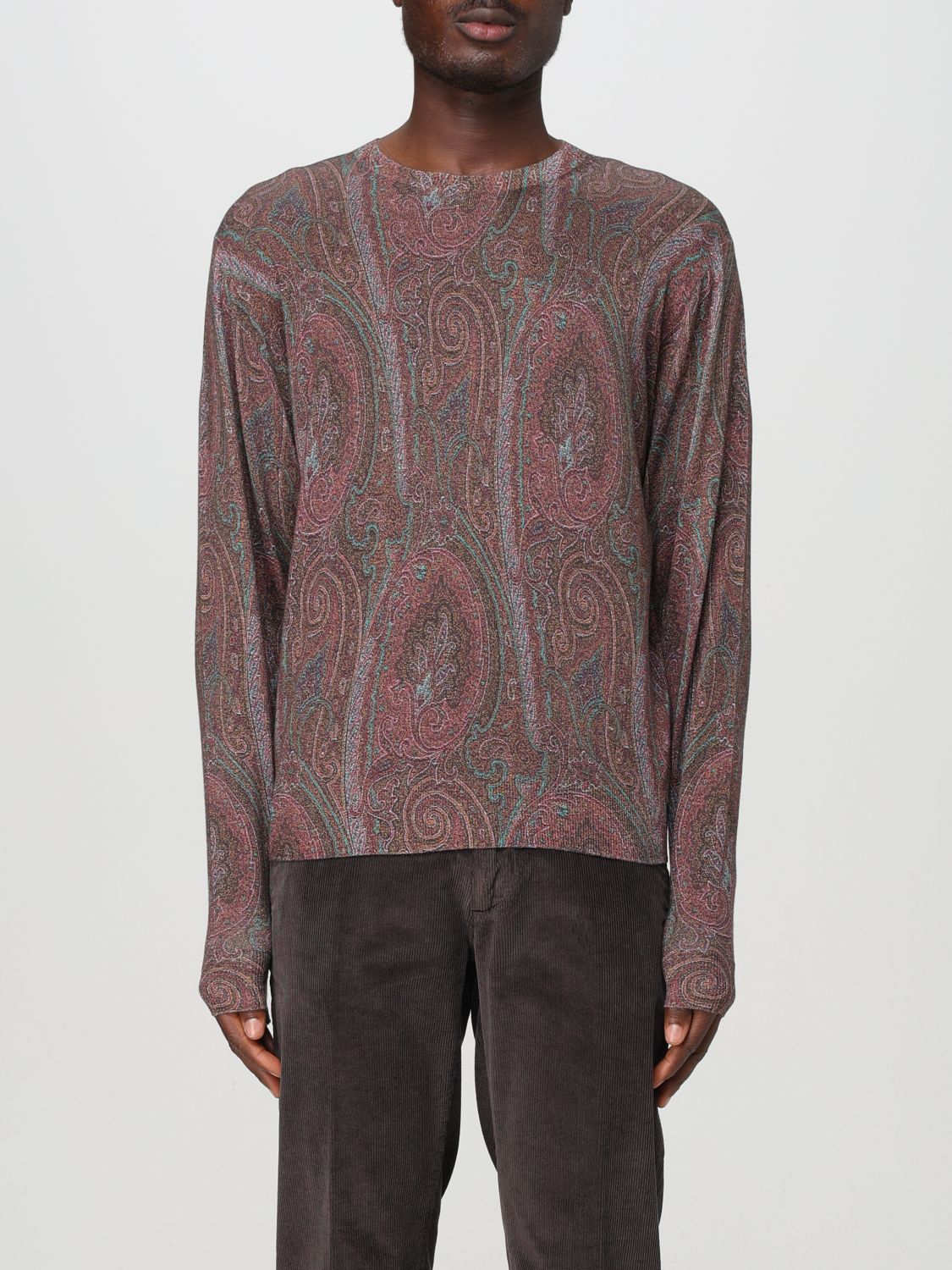 ETRO Luxury Bordeaux Silk-Cashmere Crewneck Sweater