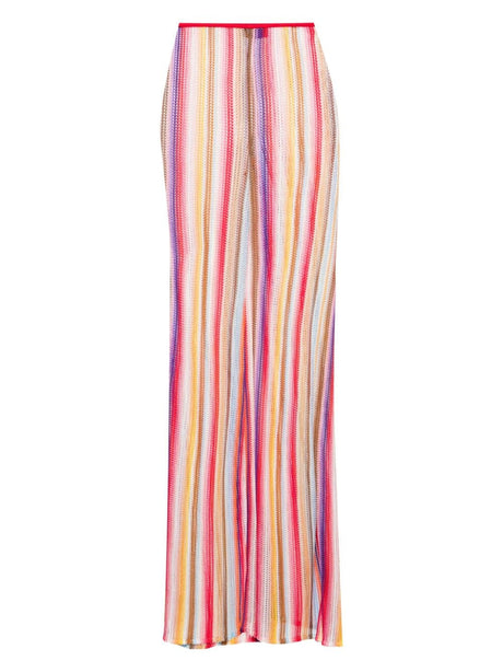 MISSONI Red Multicolour Striped Crochet Knit High-Waisted Trousers for Women