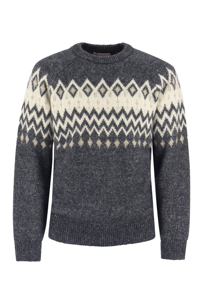 BRUNELLO CUCINELLI Men's Icelandic Jacquard Buttoned Sweater in Alpaca, Cotton, and Wool for FW23