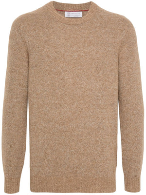 BRUNELLO CUCINELLI Luxurious Camel Wool Crewneck Sweater for Men