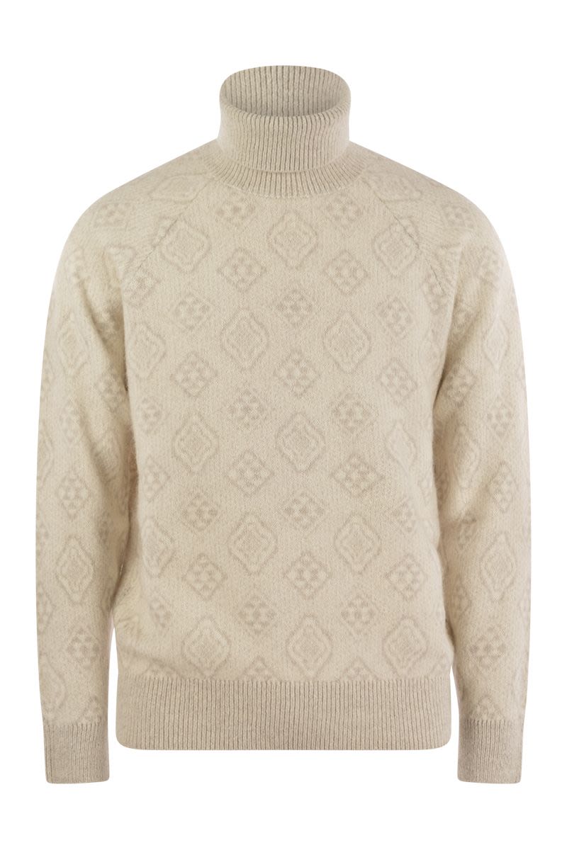 BRUNELLO CUCINELLI Luxury Geometric Jacquard Turtleneck Sweater