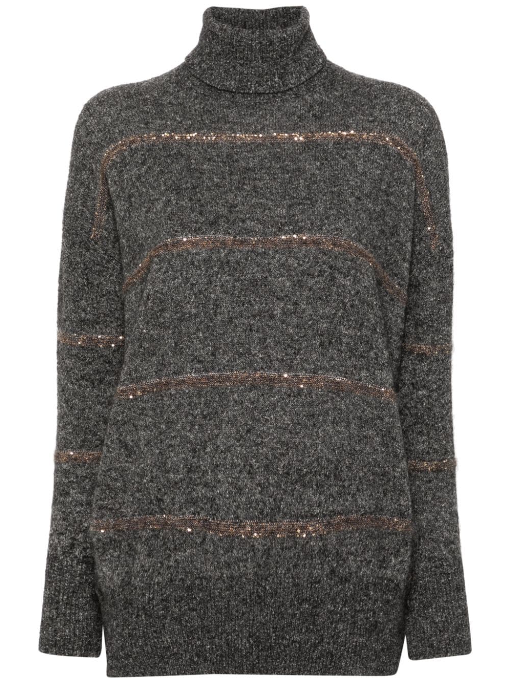 BRUNELLO CUCINELLI Elegant Dark Grey Sequined Wool Turtleneck Sweater