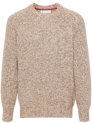 BRUNELLO CUCINELLI Luxurious Almond Beige Wool-Blend Crewneck Sweater