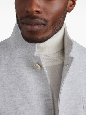 BRUNELLO CUCINELLI Elegant Grey Cashmere Wool Jacket with Funnel Neck