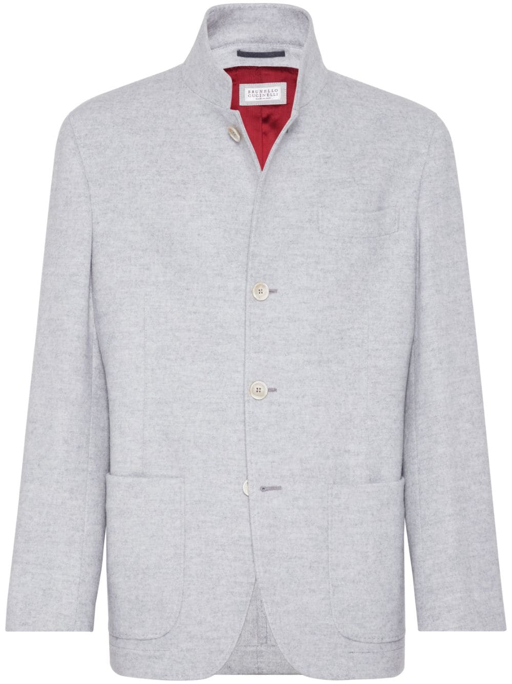 BRUNELLO CUCINELLI Elegant Grey Cashmere Wool Jacket with Funnel Neck