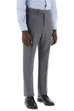 THOM BROWNE Classic Men's Grey Wool Twill Trousers with Sartorial Details