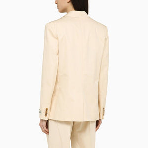 MAISON KITSUNÉ Cream Cotton Single-Breasted Jacket with Classic Lapels and Logo Patch