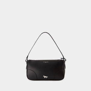 MAISON KITSUNÉ Chic Black Leather Mini Baguette Shoulder Bag