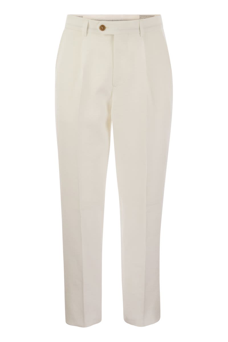 BRUNELLO CUCINELLI Men's White Linen Trousers with Darts for SS24