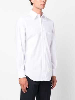 THOM BROWNE Executive White Cotton Shirt with Logo Patch