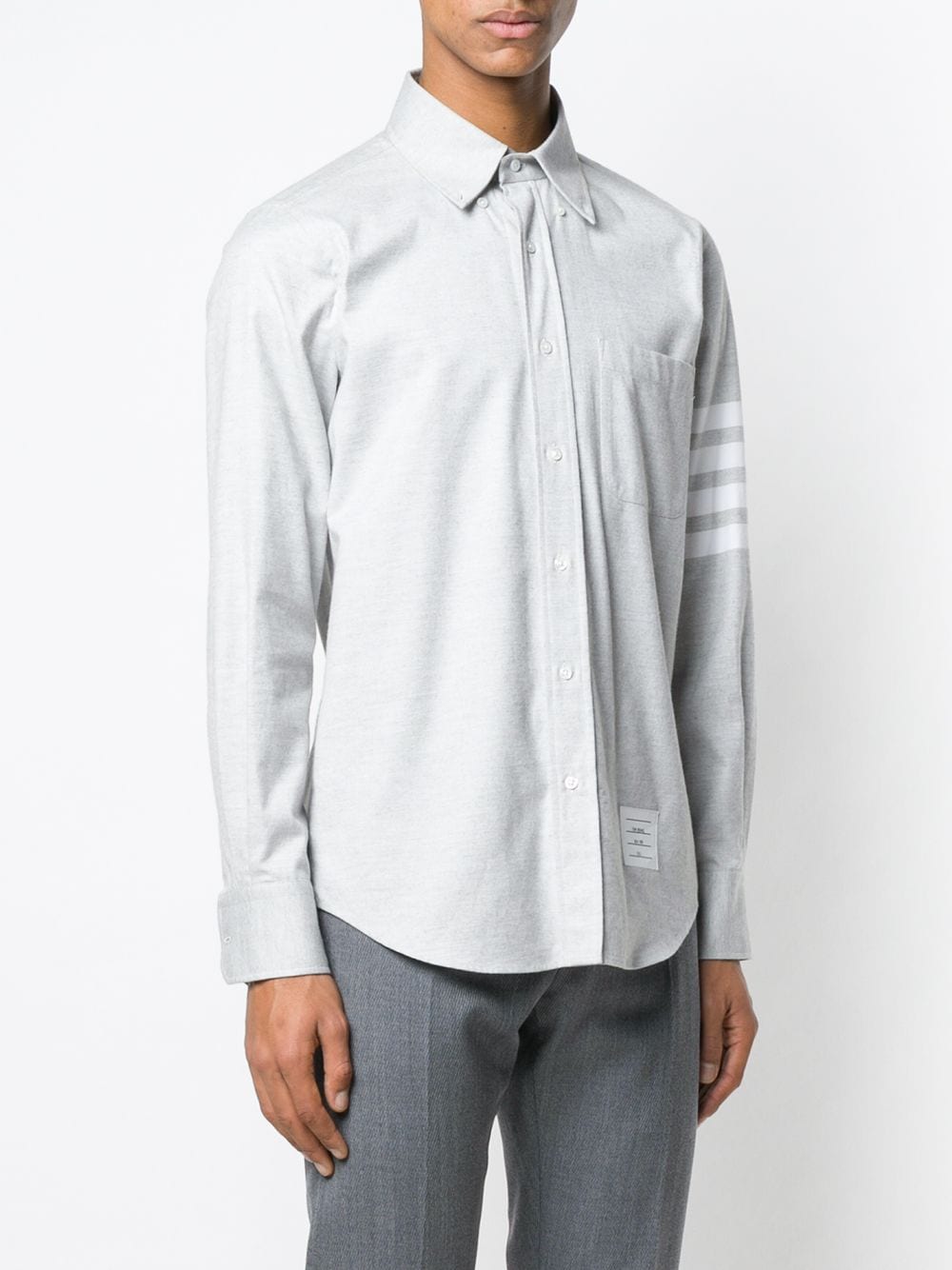 THOM BROWNE Elegant Grey Cotton Shirt with Signature Stripes