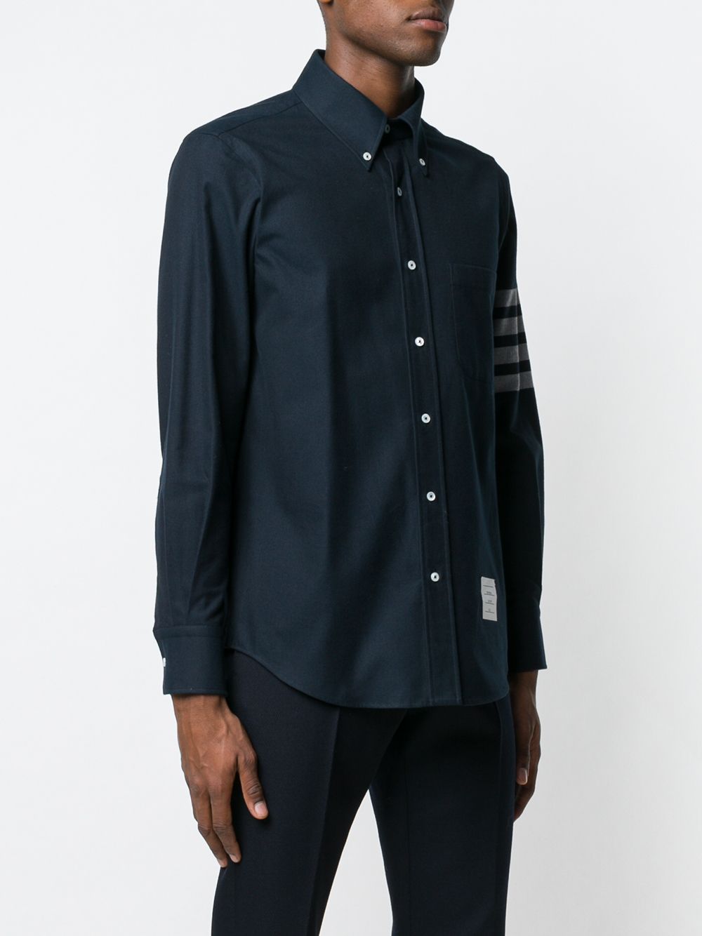 THOM BROWNE Elegant Grey Cotton Shirt with Signature Stripes