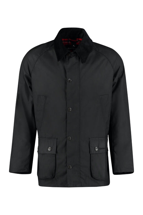 BARBOUR Men's Black Cotton Jacket with Corduroy Collar and Contrast Lining