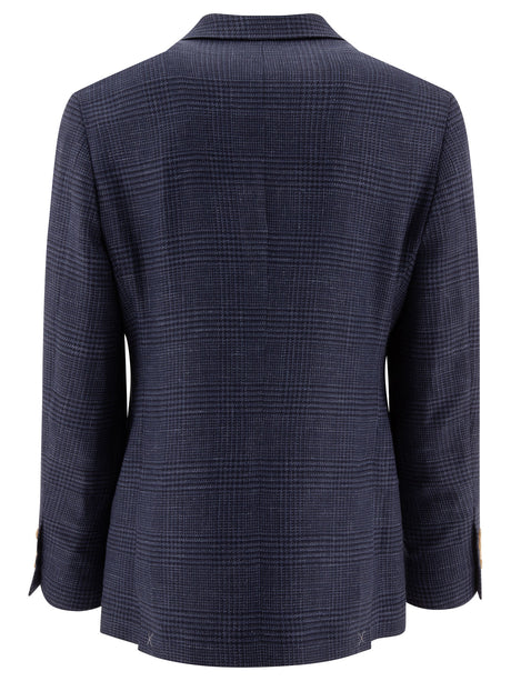 BRUNELLO CUCINELLI Prince of Wales Check Blazer in Blue