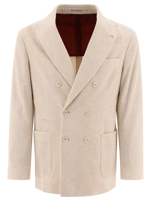 BRUNELLO CUCINELLI Luxury Beige Corduroy Double-Breasted Blazer