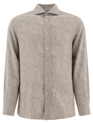 BRUNELLO CUCINELLI Paisley Jacquard Flannel Shirt in Grey