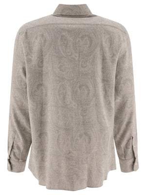 BRUNELLO CUCINELLI Paisley Jacquard Flannel Shirt in Grey