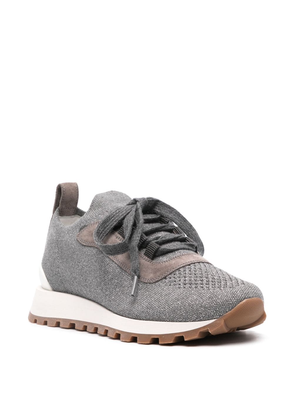 BRUNELLO CUCINELLI Metallic Grey Almond-Toe Sneakers