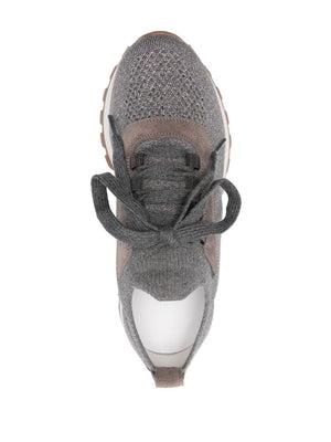 BRUNELLO CUCINELLI Chic Metallic Grey Cotton Sneakers