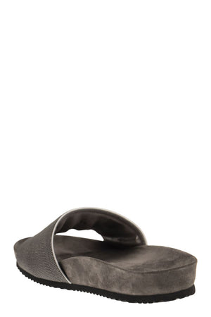 BRUNELLO CUCINELLI Silver Monili Slide Sandals for Women with Anatomical Footbed and Leather Sole