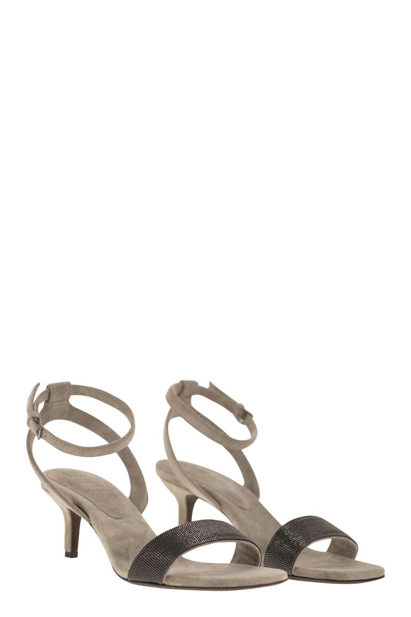 BRUNELLO CUCINELLI Premium Suede Sandals with Precious Insert - Stone