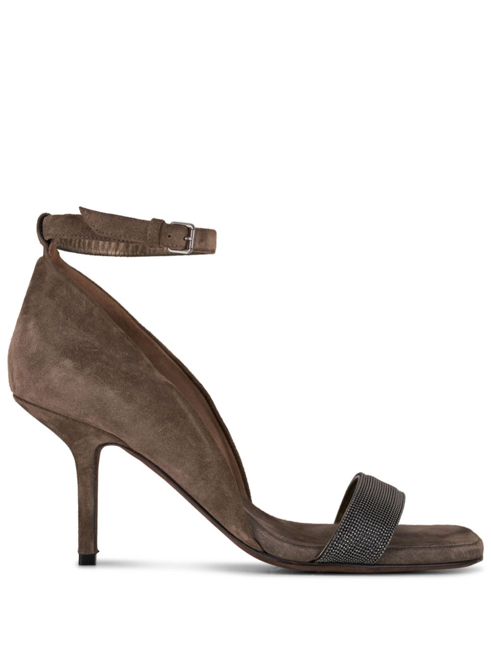 BRUNELLO CUCINELLI Square Open Toe Stiletto Pumps with Buckle-Fastening Ankle Strap - 80mm