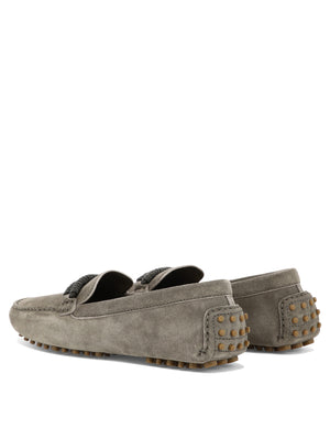 BRUNELLO CUCINELLI Suede Loafers with Monili Chain Detail