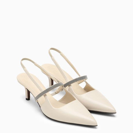 BRUNELLO CUCINELLI Ivory Leather Slingback for Women - SS24 Collection