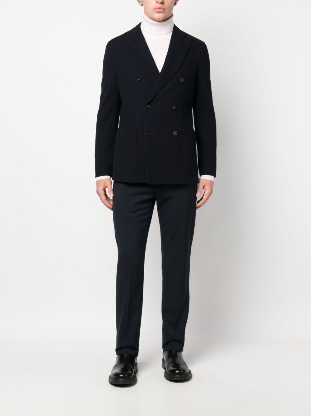 BOGLIOLI Midnight Blue Double-Breasted Jacket with Peak Lapels