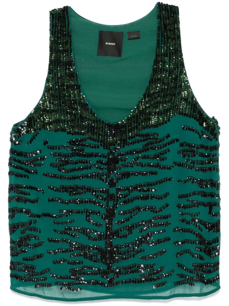 PINKO Emerald Green Sequin Zebra Top