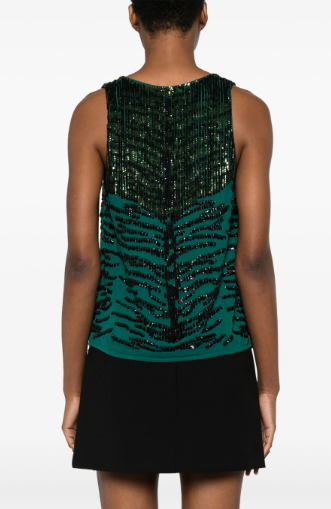 PINKO Emerald Green Sequin Zebra Top