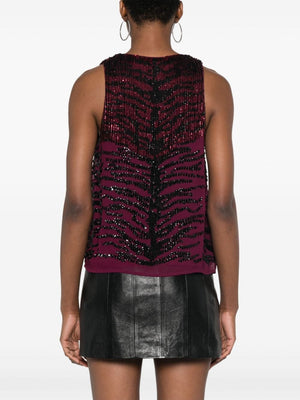 PINKO Sleeveless Bordeaux Zebra Sequin Top