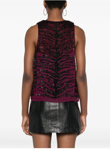 PINKO Sleeveless Bordeaux Zebra Sequin Top