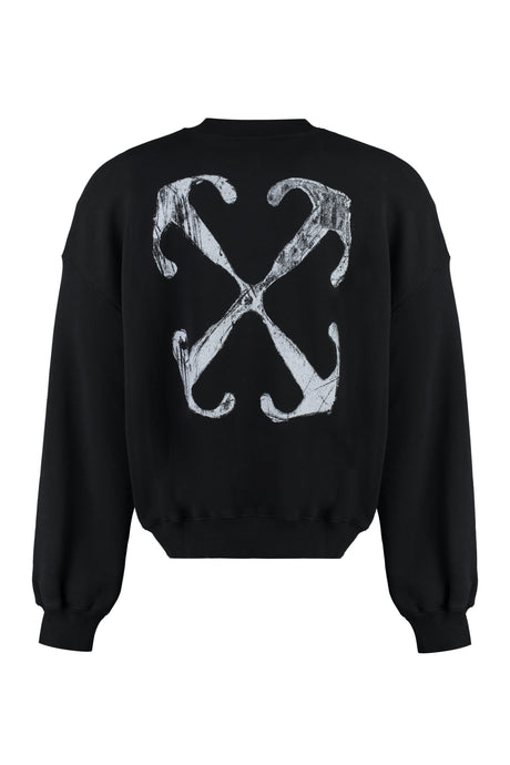 OFF-WHITE Black Cotton Crew-Neck Sweatshirt for Men with Maxi Print and Ribbed Edges