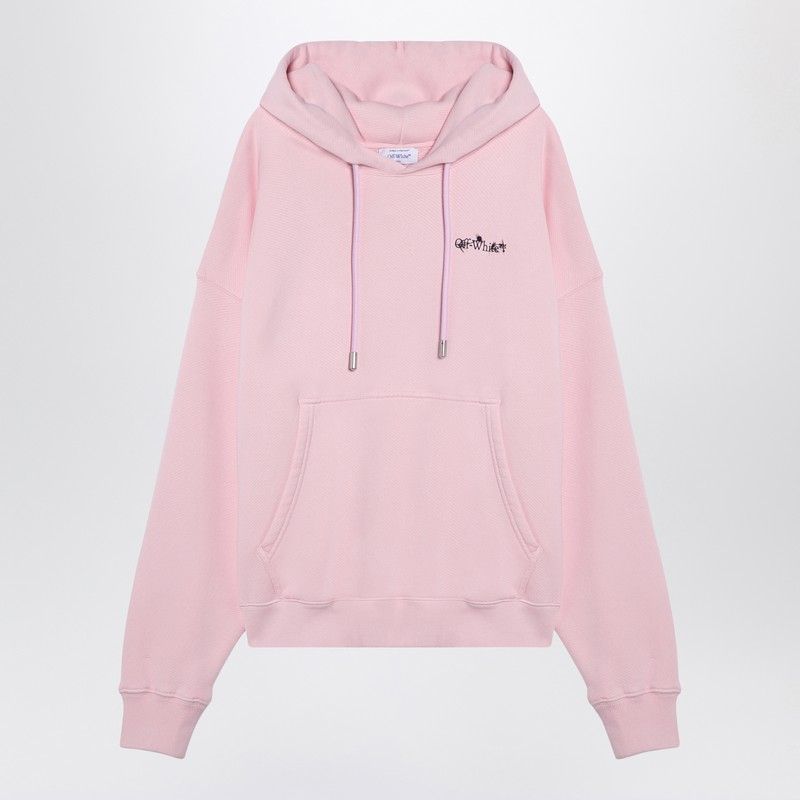 OFF-WHITE Pink Cotton Hoodie with Contrasting Lettering