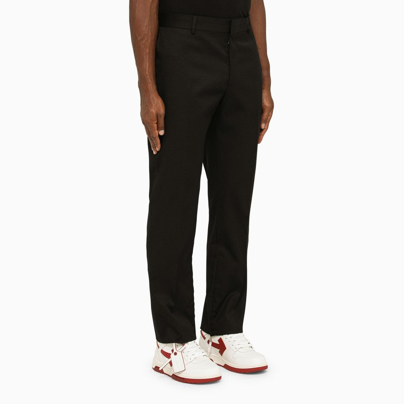 OFF-WHITE Men's Classic Black Wool Suit Pants with Embroidered Detail